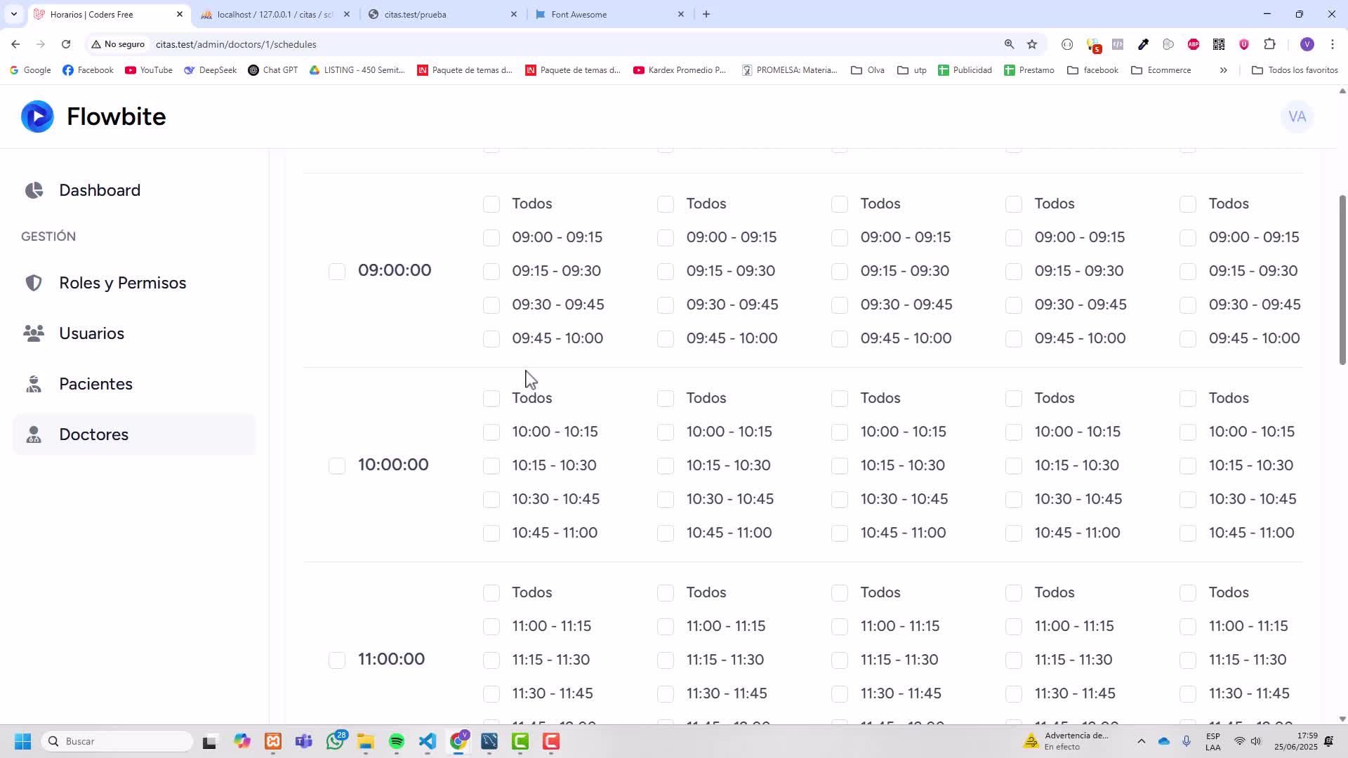 Guardar horarios en bbdd