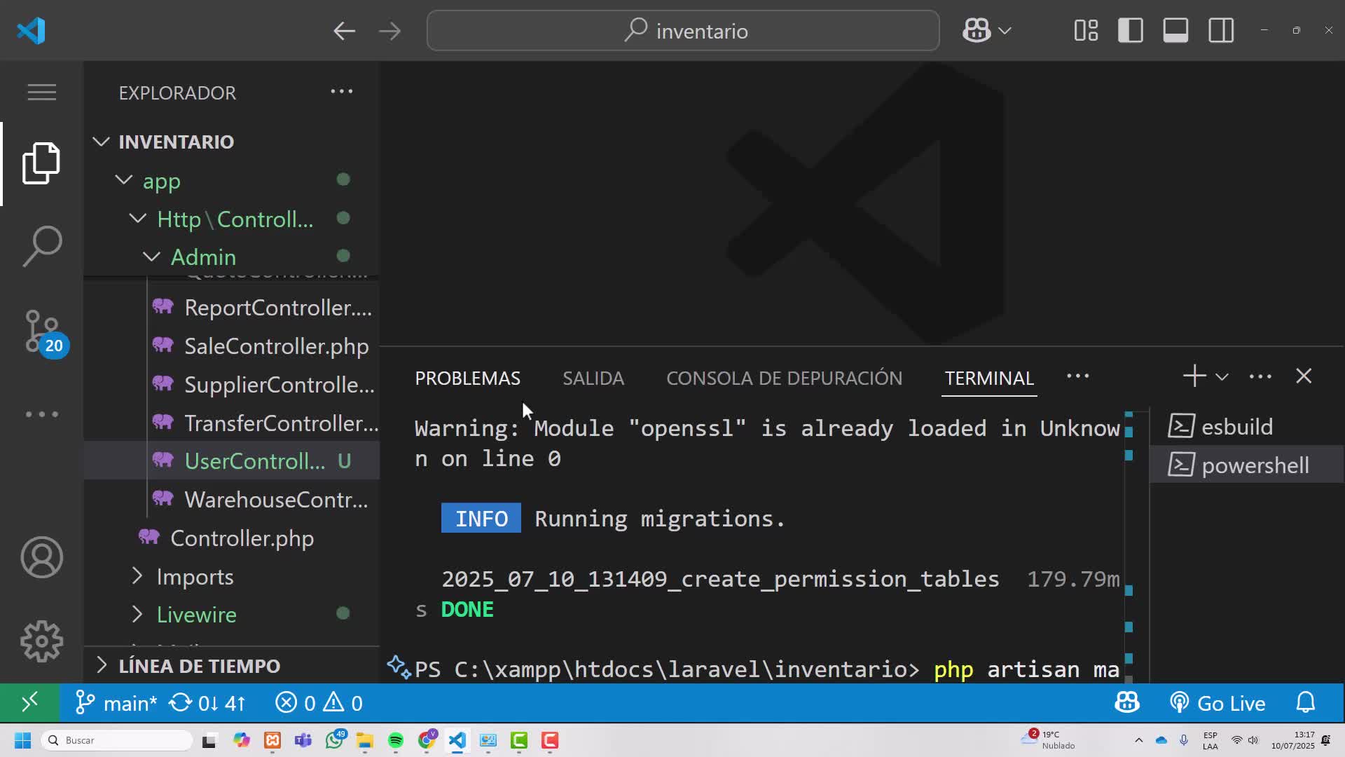 Crear roles y permisos desde seeder
