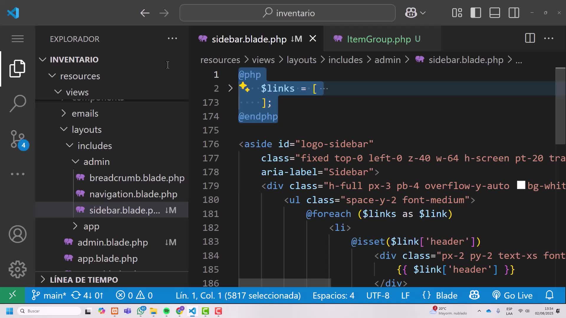 Parsear items del sidebar